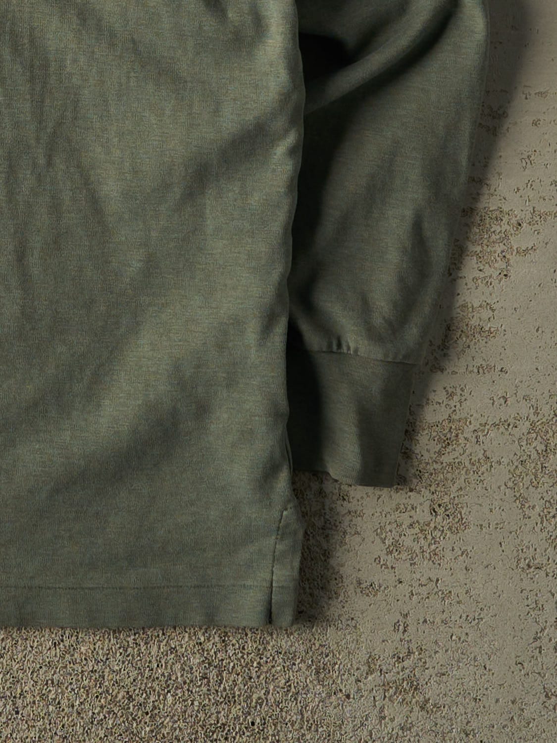 Vintage Y2K Green Polo Embroidered Quarter Button Long Sleeve (XL/XXL)
