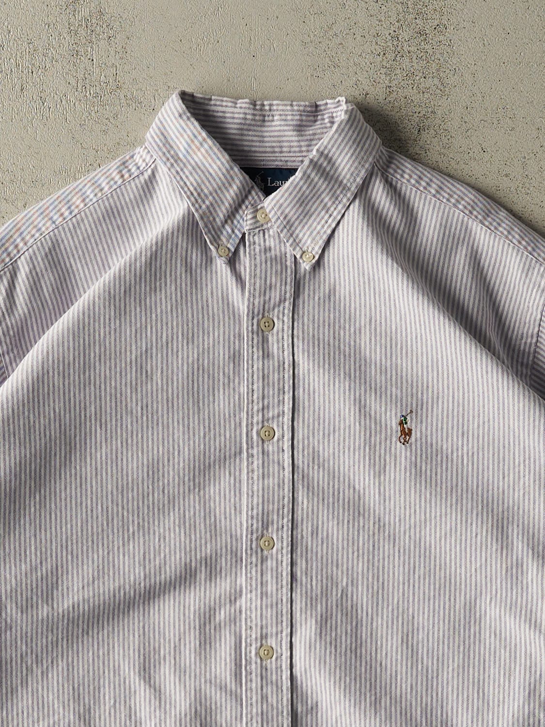 Vintage 90s White & Purple Polo Embroidered Button Up Long Sleeve (XXL)