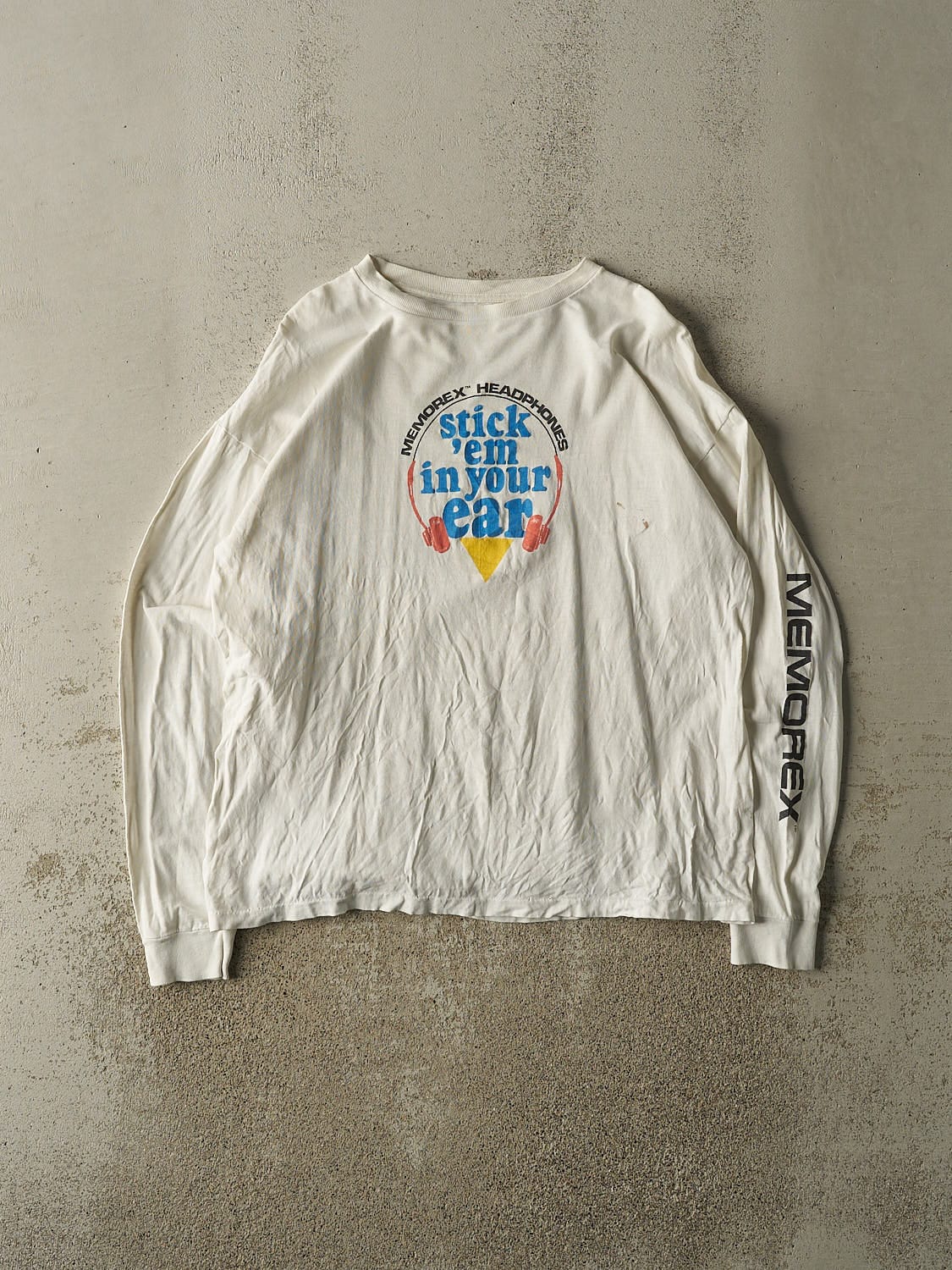 Vintage 80s White Memorex Headphones Long Sleeve (L)