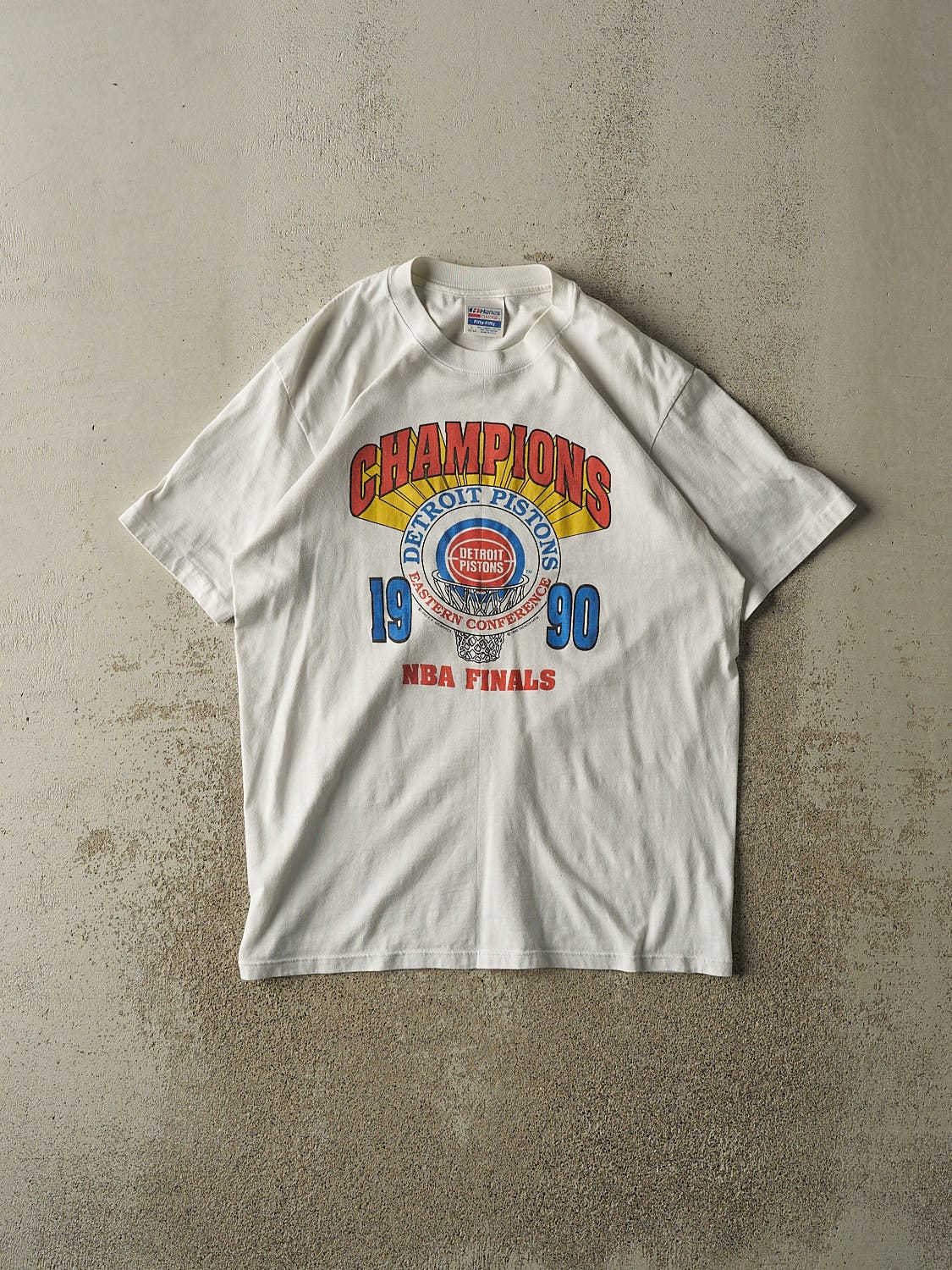 Vintage 90' White Detroit Pistons NBA Champions Tee (M/L)