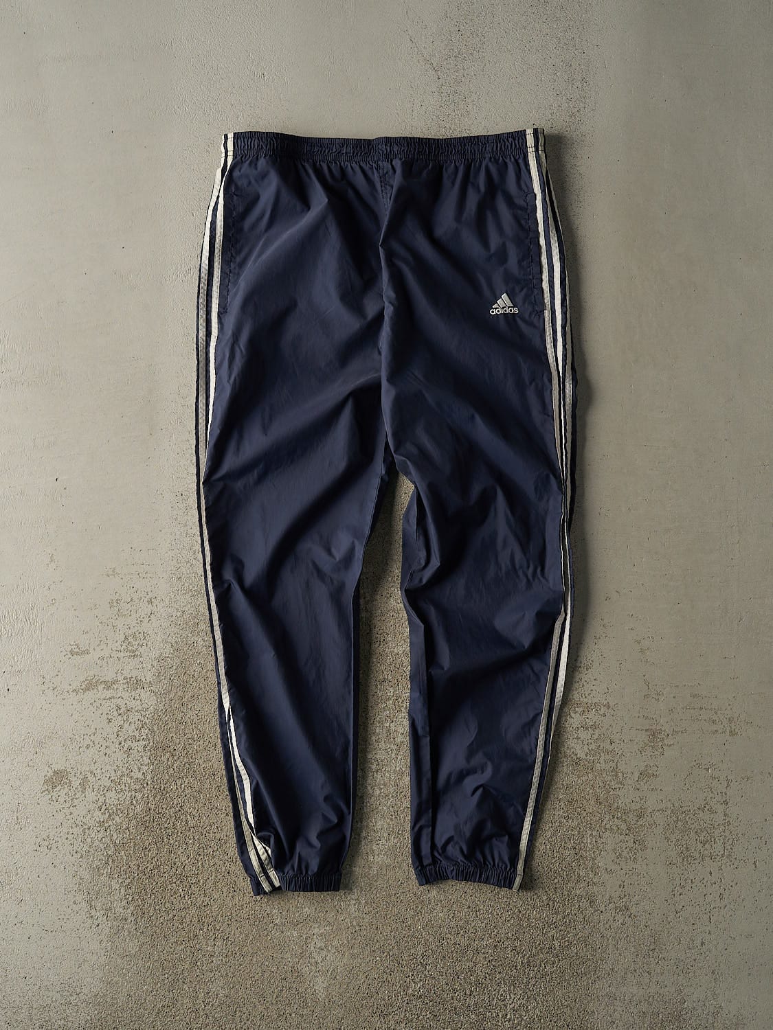 Vintage 90s Navy Blue Adidas Striped Track Pants (36x31)