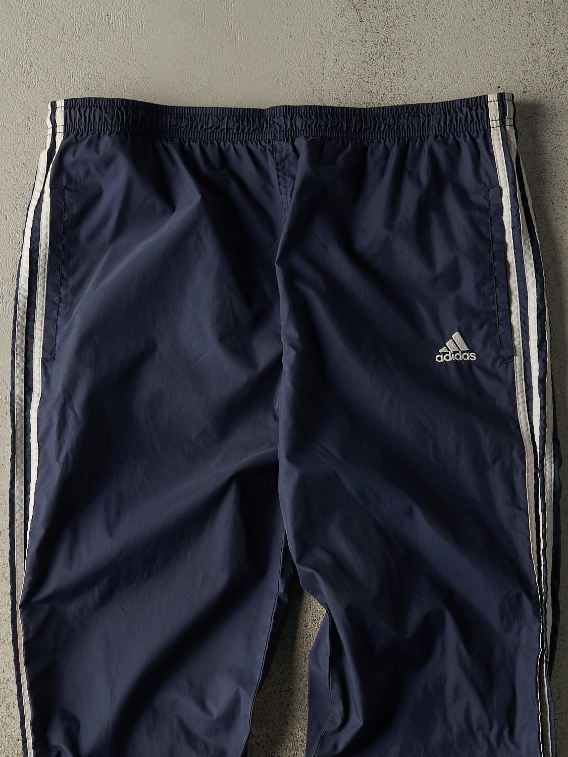 Vintage 90s Navy Blue Adidas Striped Track Pants (36x31)
