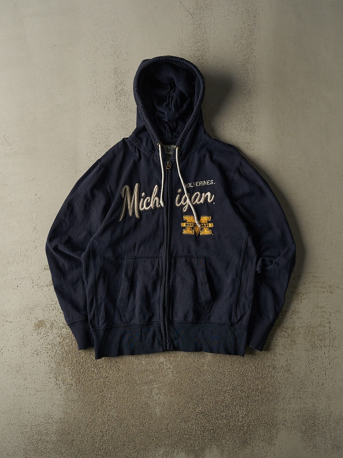 Vintage 90s Navy Blue Michigan Wolverines Zip Up Hoodie (XL/XXL)