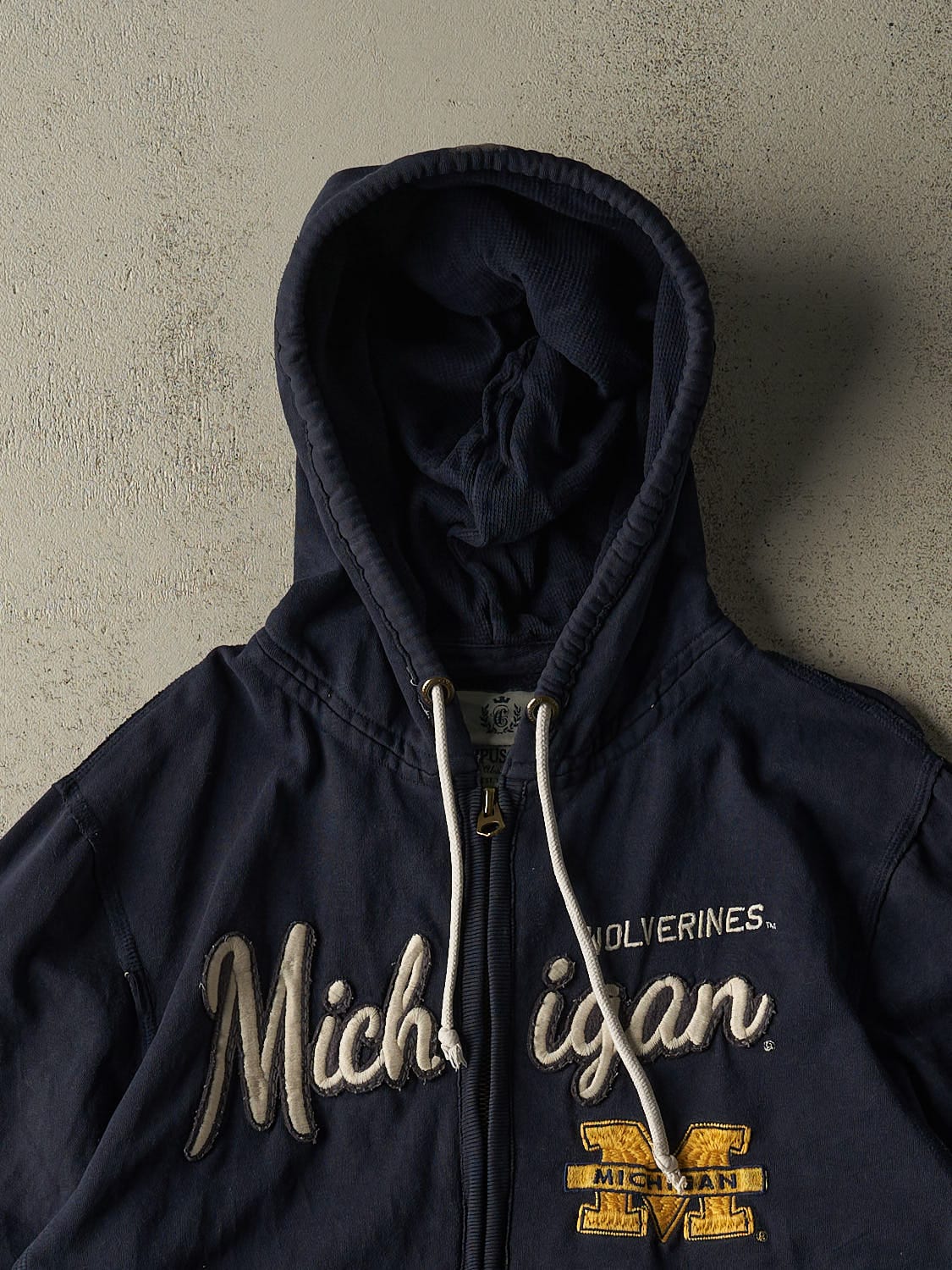 Vintage 90s Navy Blue Michigan Wolverines Zip Up Hoodie (XL/XXL)