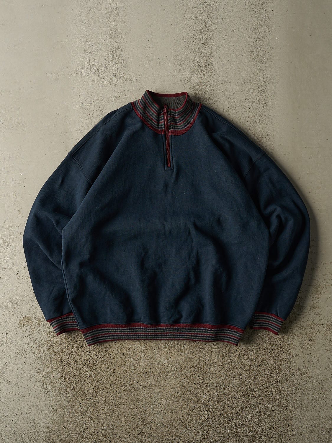 Vintage 90s Navy Blue Striped Quarter Zip Sweater (XL)