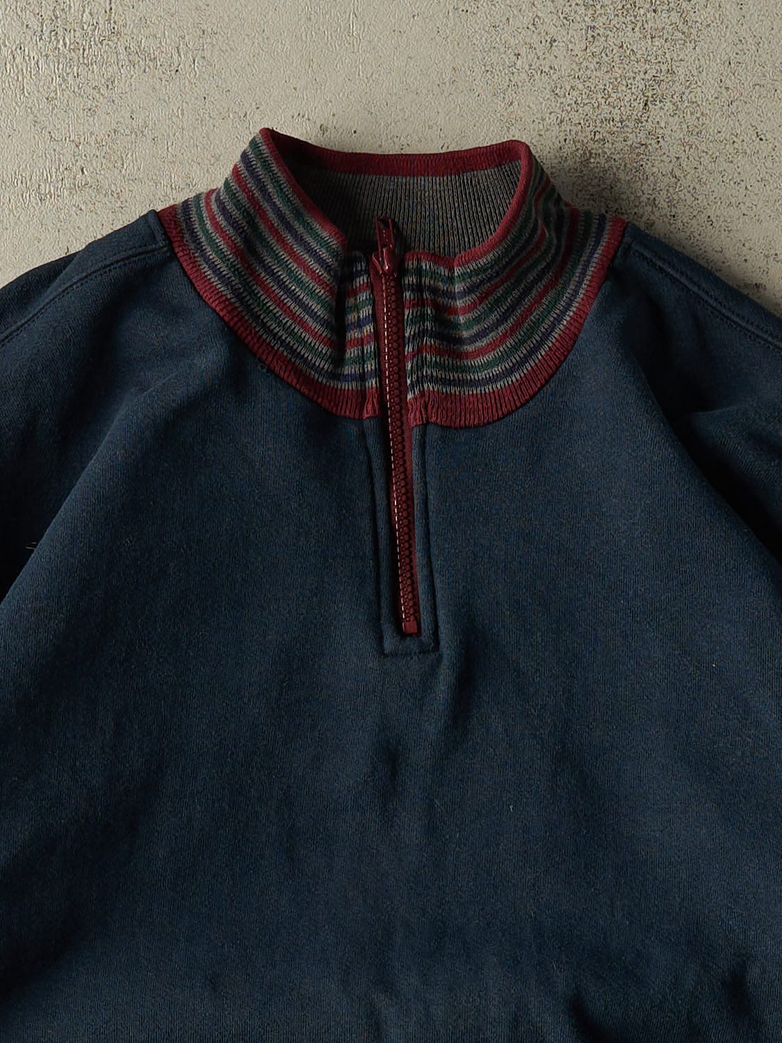 Vintage 90s Navy Blue Striped Quarter Zip Sweater (XL)