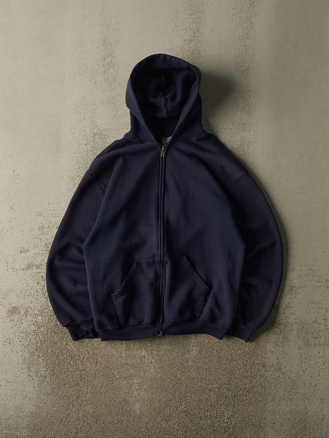 Vintage Y2K Navy Blue Russell Athletic Blank Zip Up Hoodie (M)