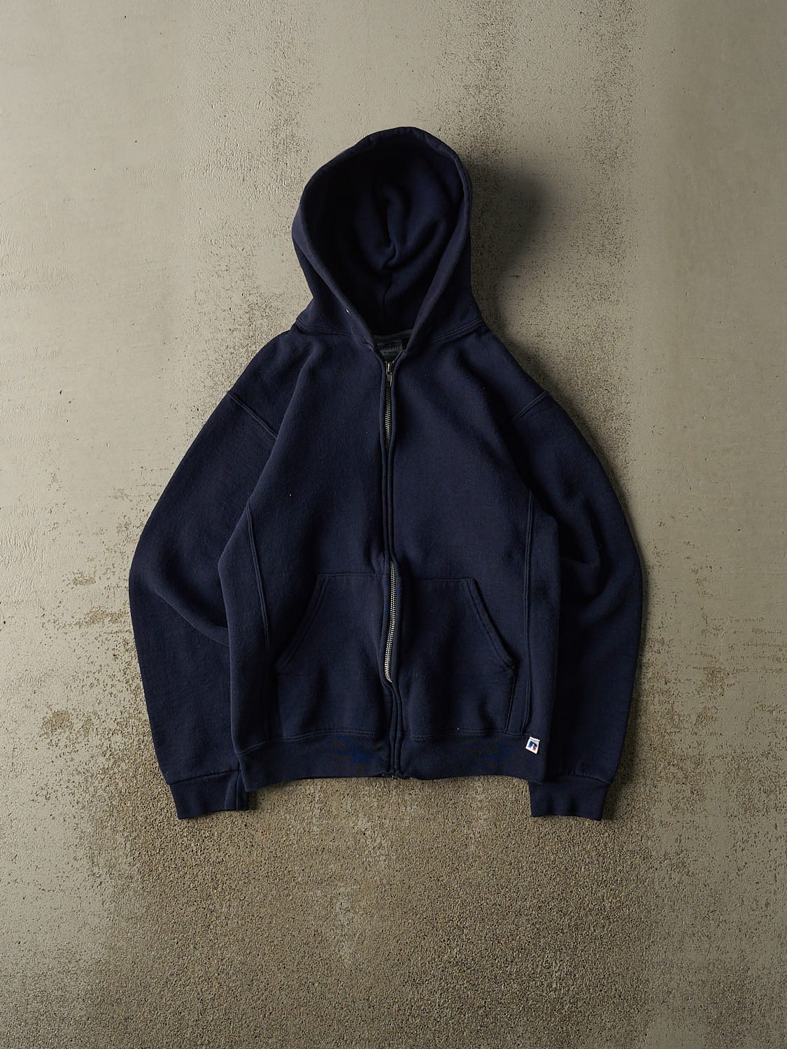 Vintage Y2K Navy Blue Russell Athletic Blank Zip Up Hoodie (XS/S)