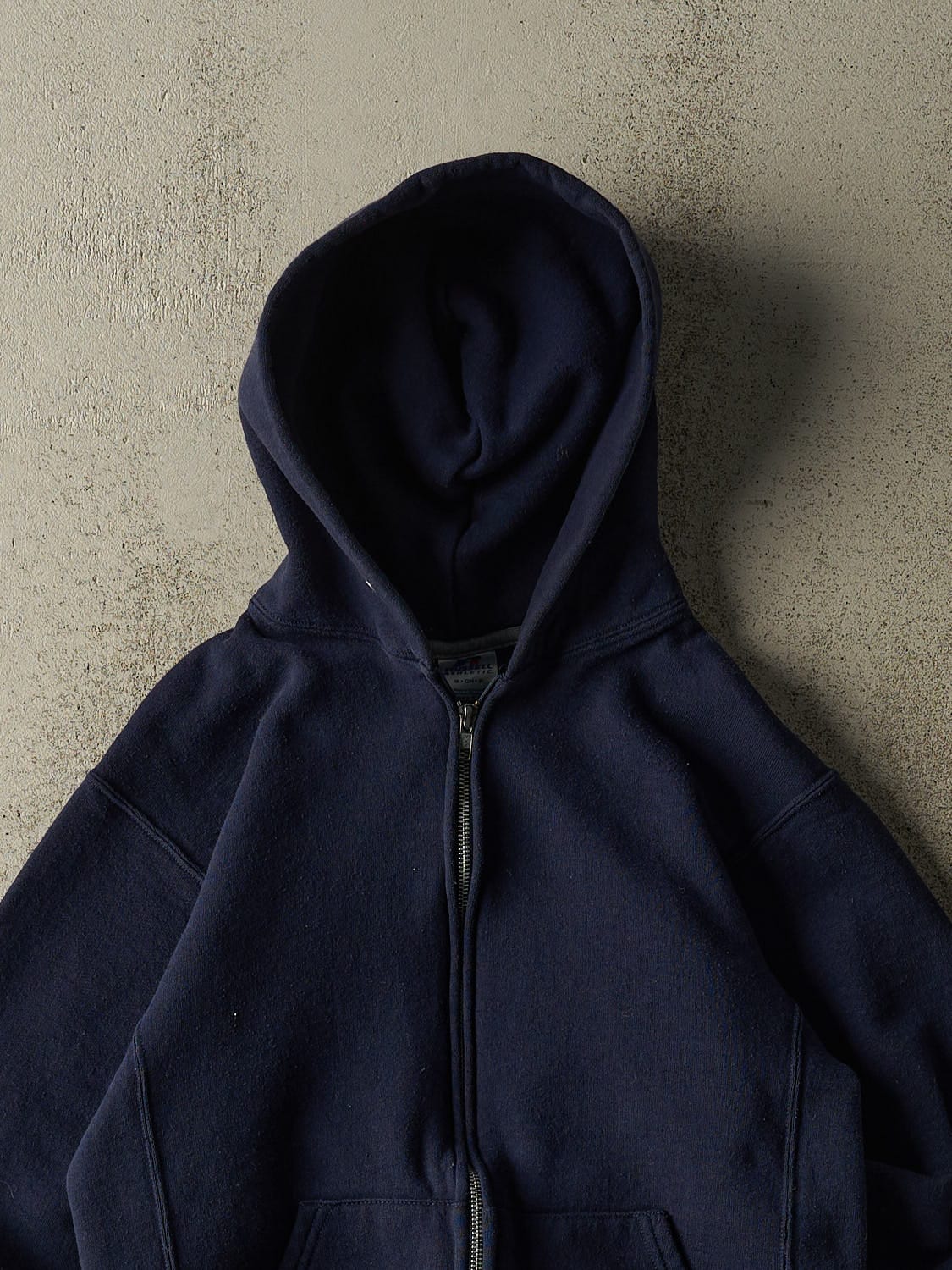 Vintage Y2K Navy Blue Russell Athletic Blank Zip Up Hoodie (XS/S)