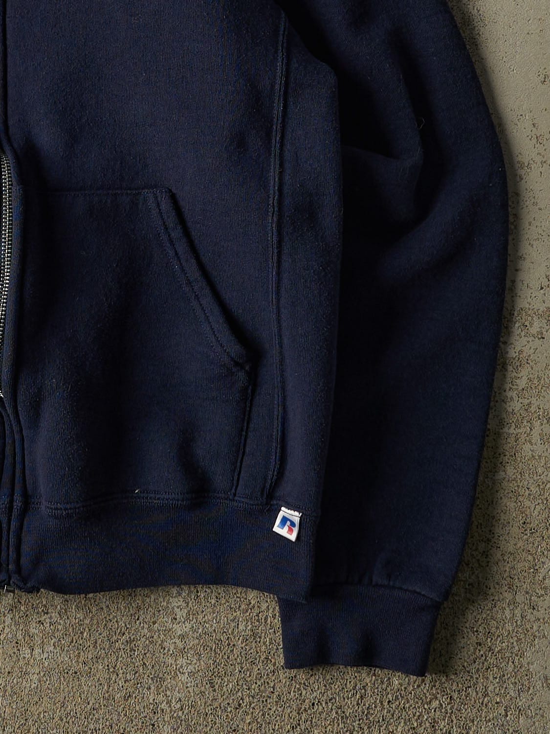 Vintage Y2K Navy Blue Russell Athletic Blank Zip Up Hoodie (XS/S)