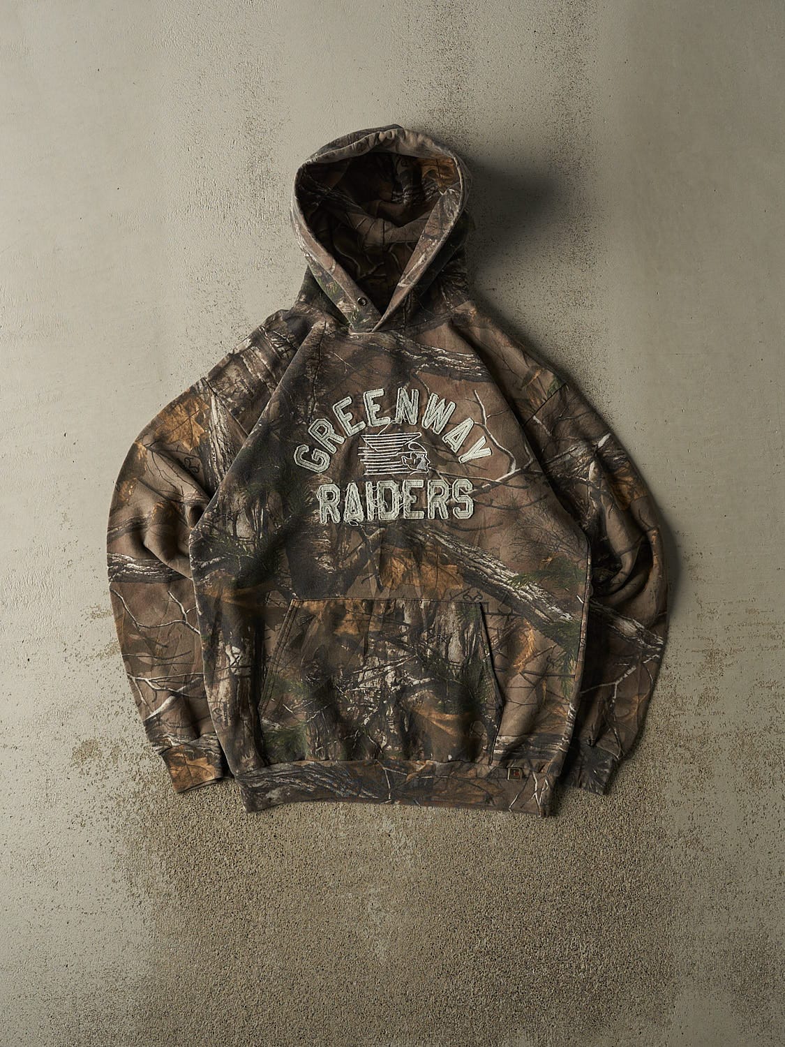 Vintage Y2K Camo Russell Athletic x Realtree Greenway Raiders Hoodie (L)