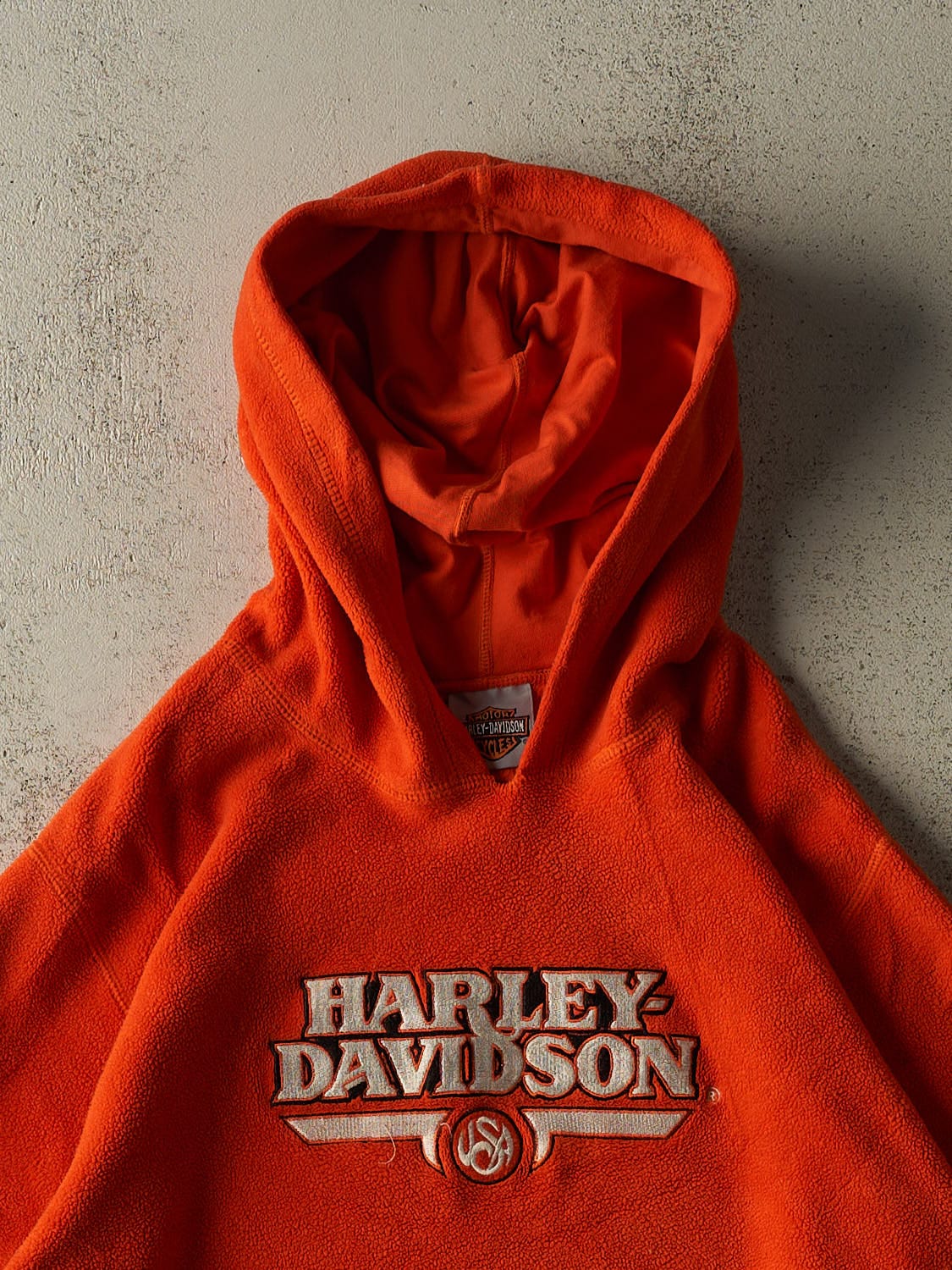 Vintage Y2K Orange Harley Davidson Fleece Hoodie (S/M)