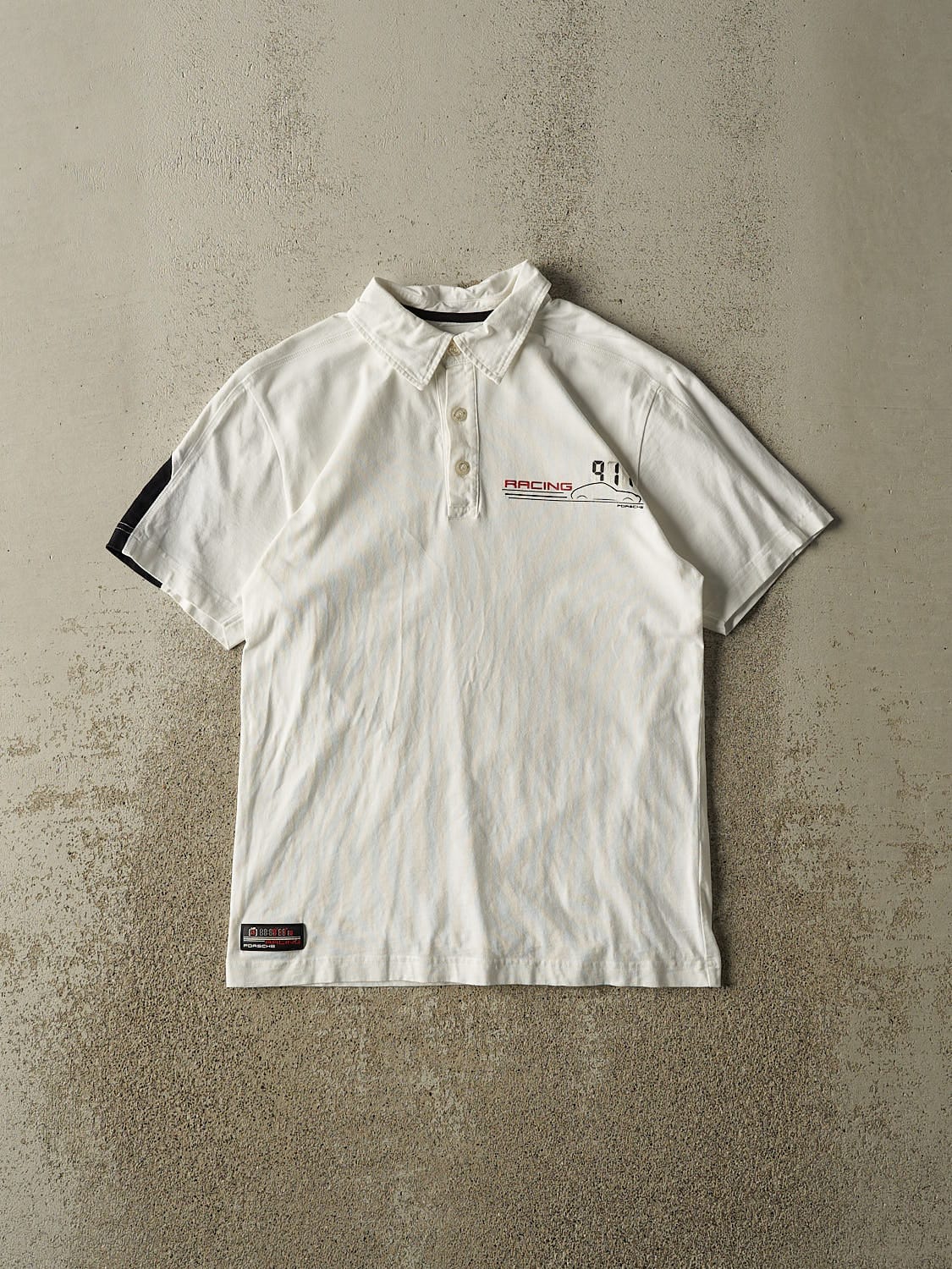 Vintage Y2K White Porsche 911 Quarter Button Tee (XS/S)