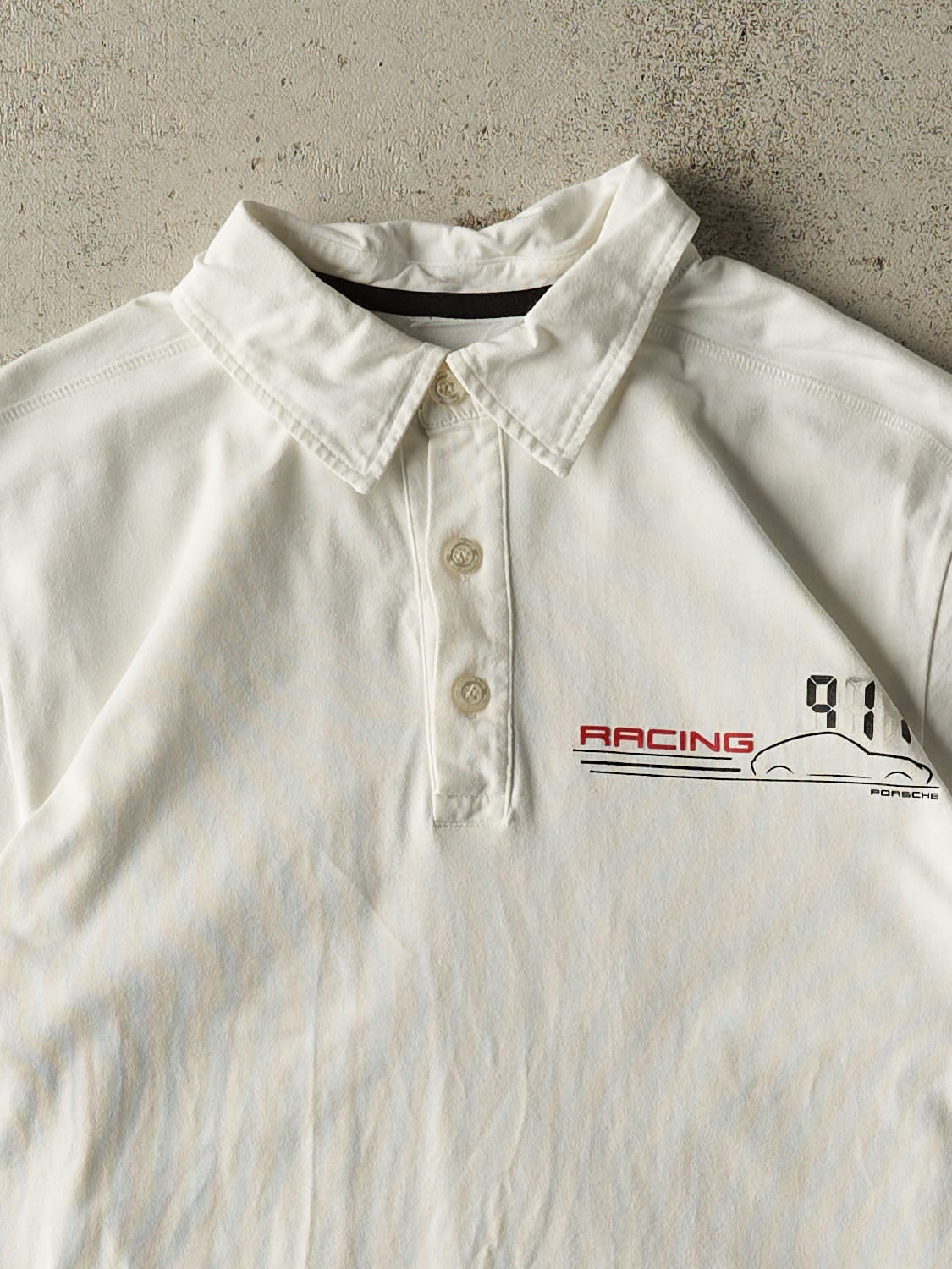 Vintage Y2K White Porsche 911 Quarter Button Tee (XS/S)