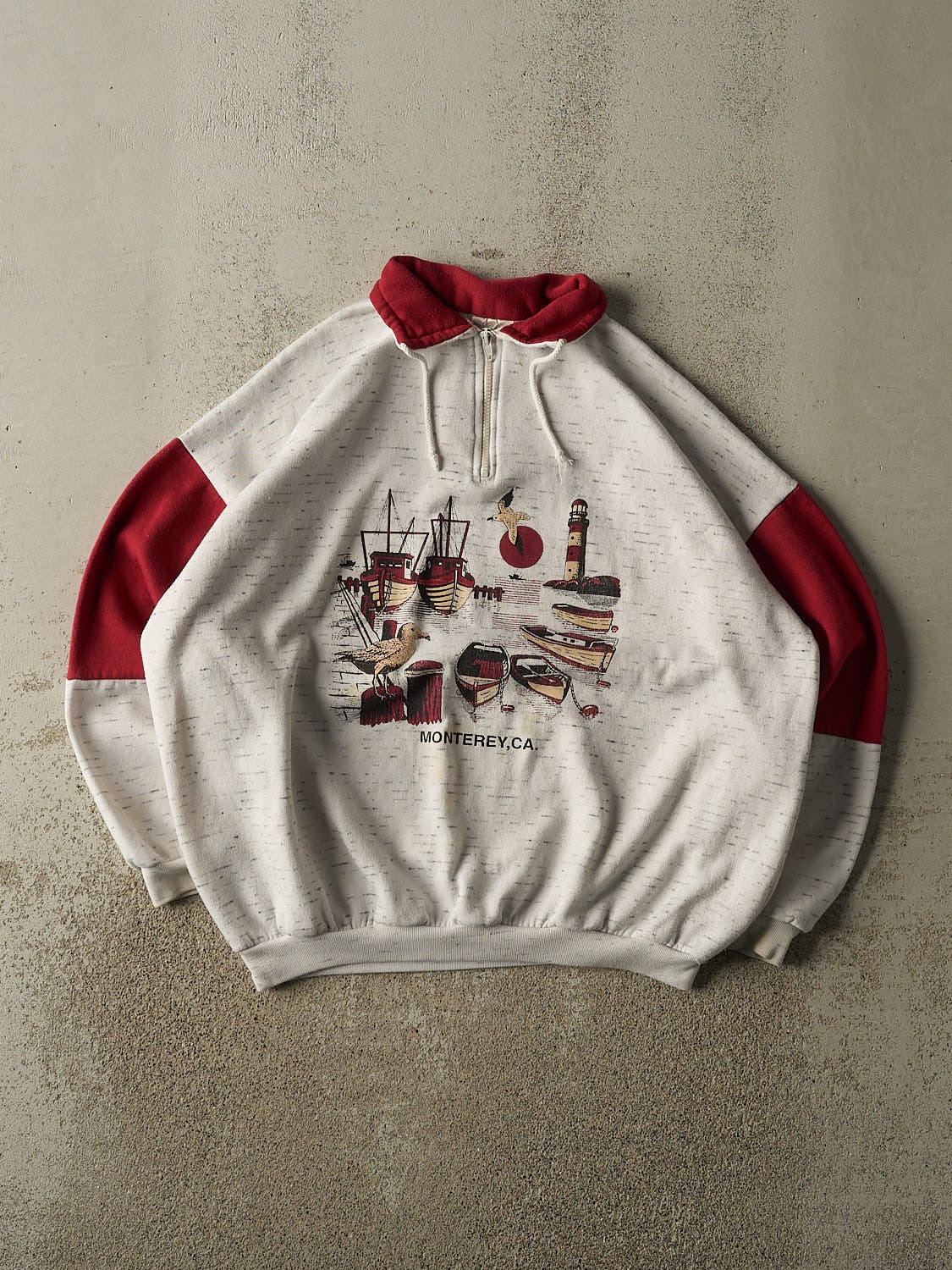 Vintage 80s Heather Grey Monterey California Quarter Zip Sweater (L/XL)