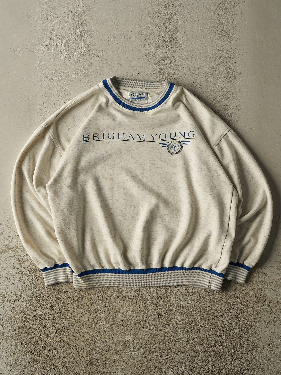 Vintage 80s Heather Grey Brigham Young University Crewneck (S/M)