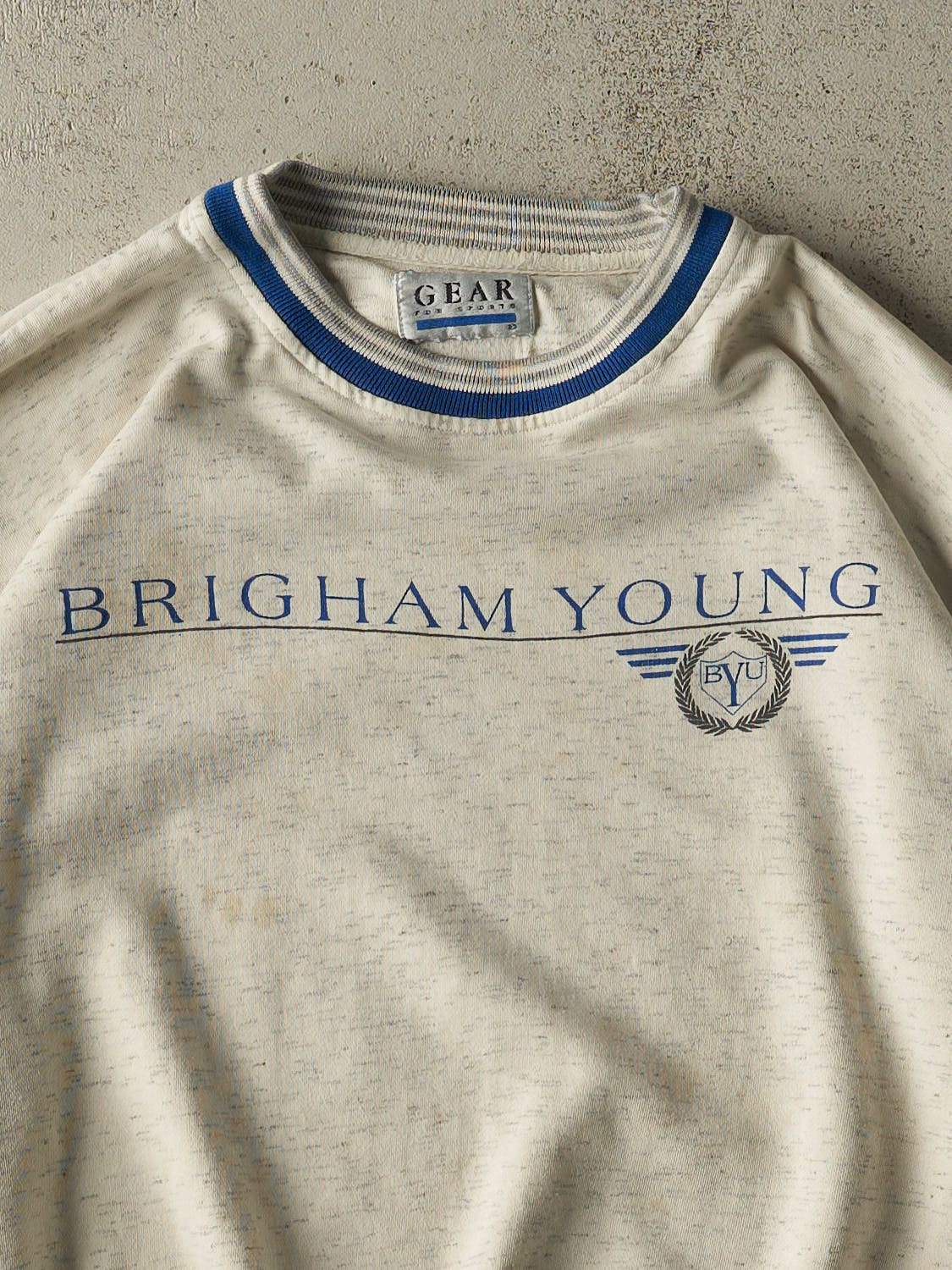 Vintage 80s Heather Grey Brigham Young University Crewneck (S/M)