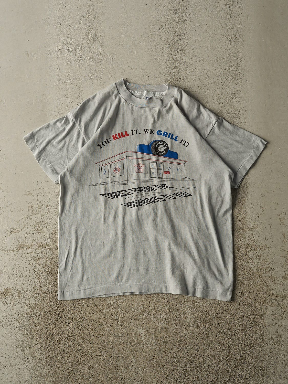 Vintage 80s Baby Blue Road Kill Cafe Tee (S/M)