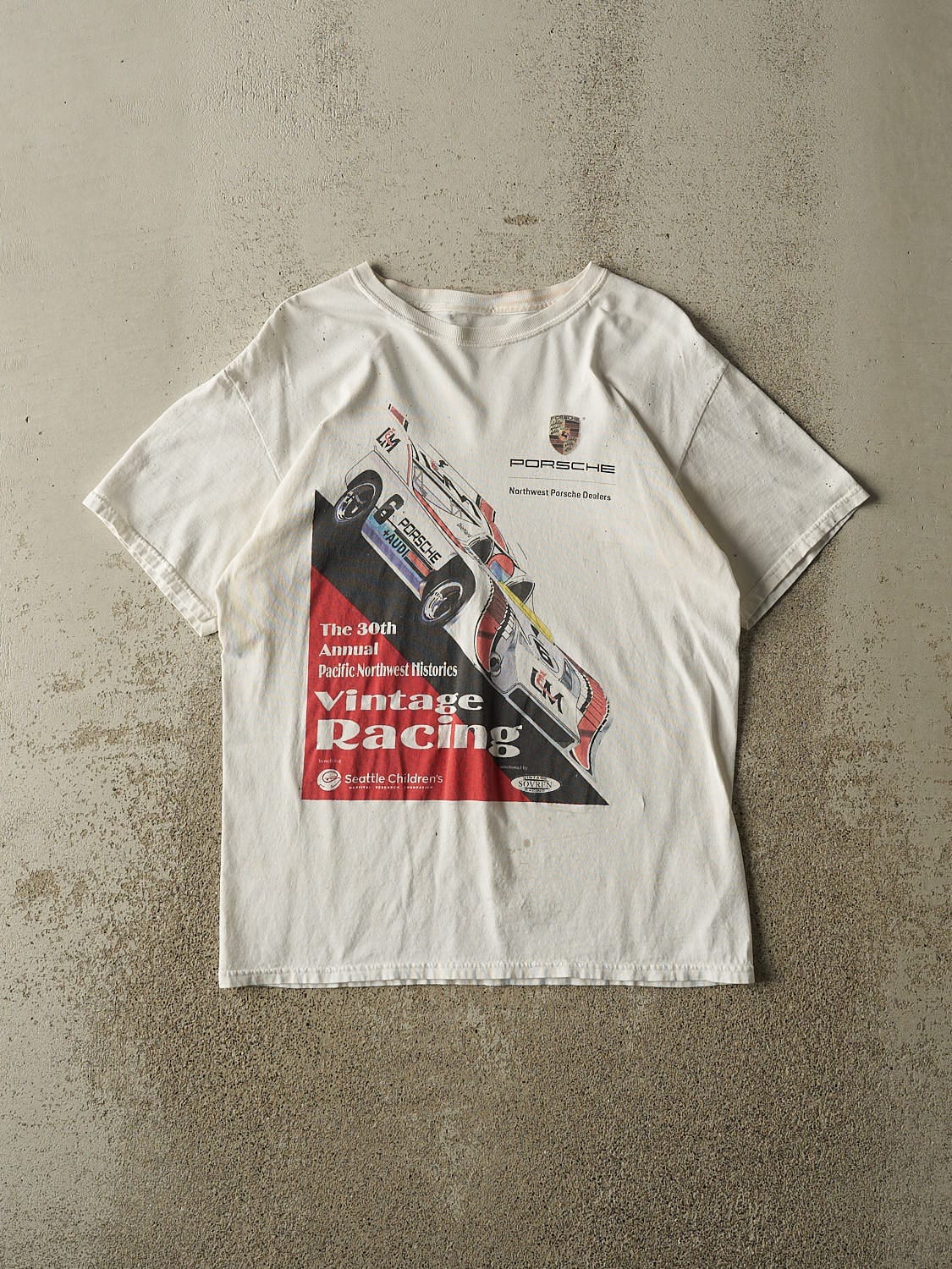Vintage Y2K White Porsche Vintage Racing Tee (S/M)