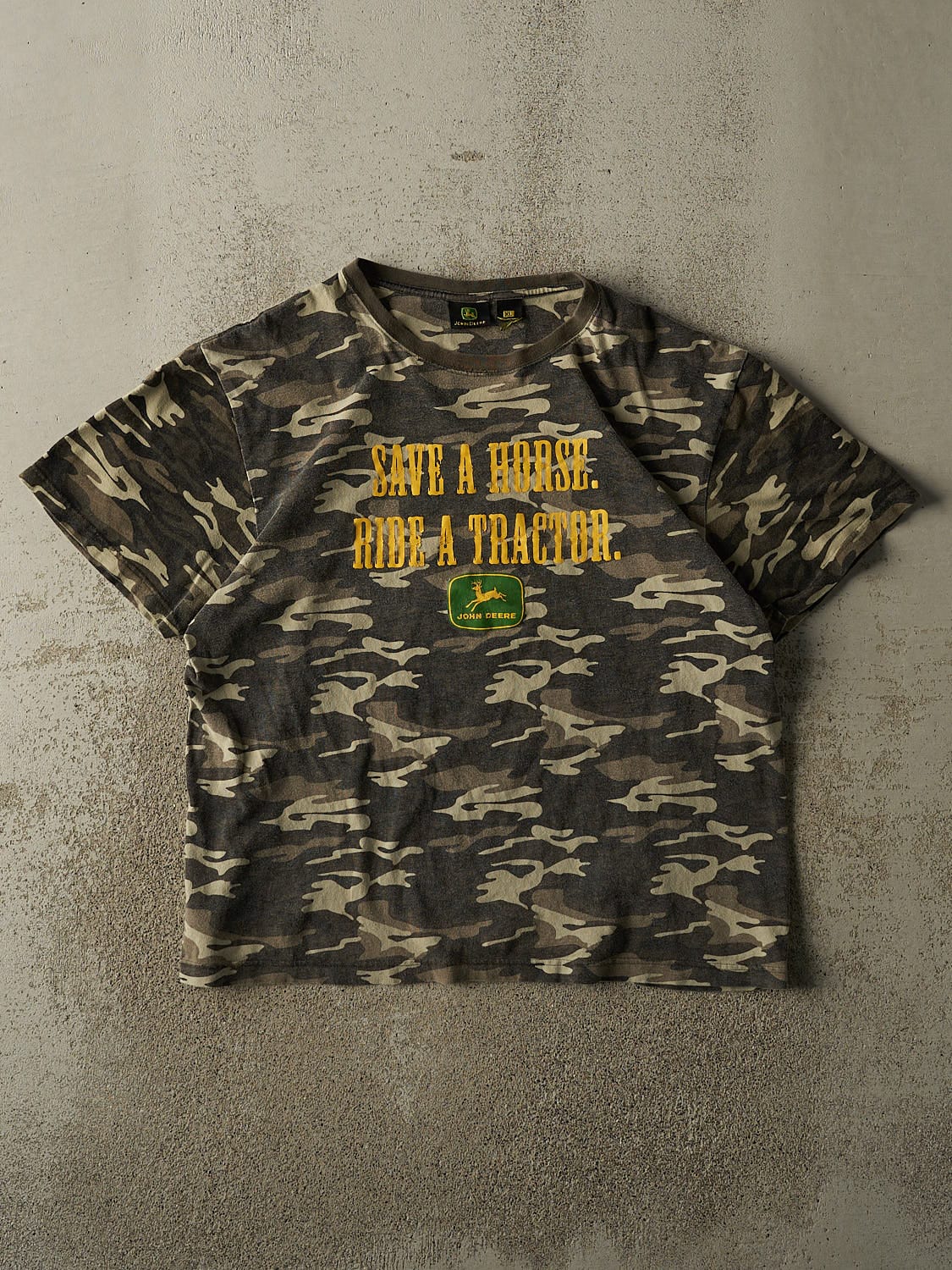 Vintage Y2K Camo John Deere "Ride A Tractor" Tee (L/XL)