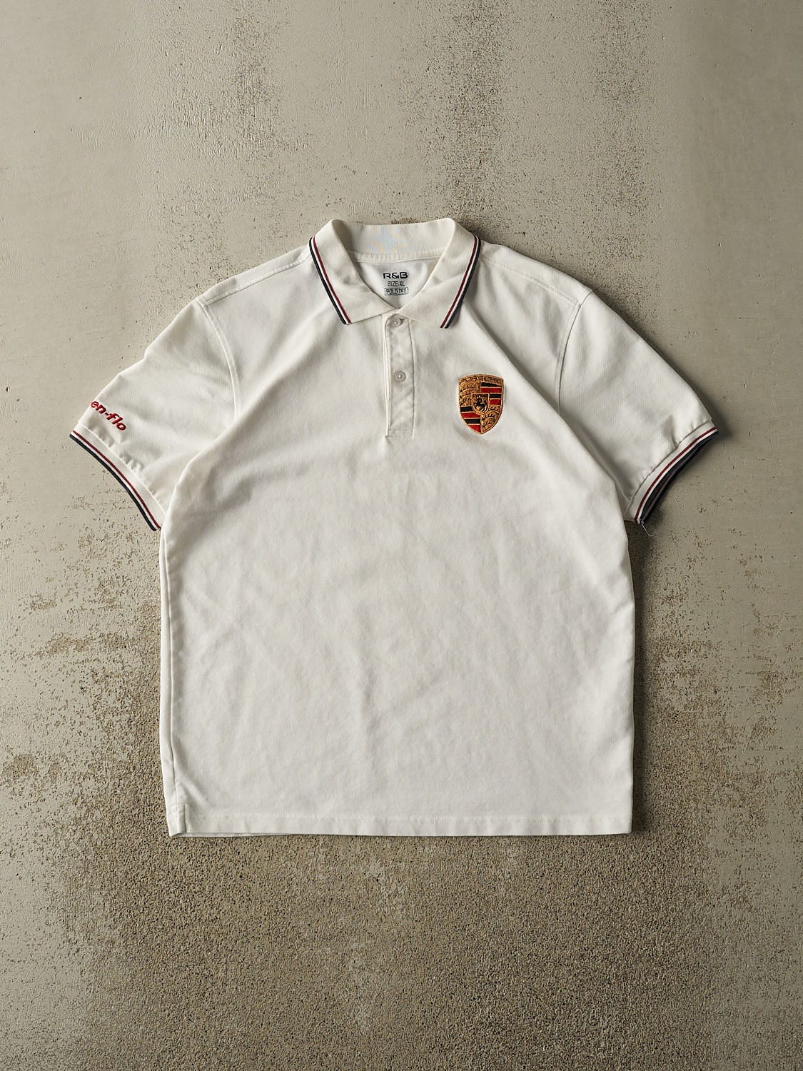 Vintage Y2K White Porsche Embroidered Quarter Button Tee (L)