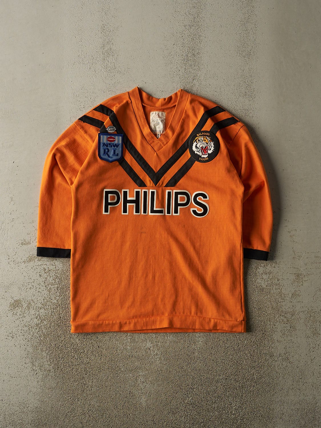 Vintage 90s Orange Rugby Balmain Tigers 3/4 Sleeve Tee (L)
