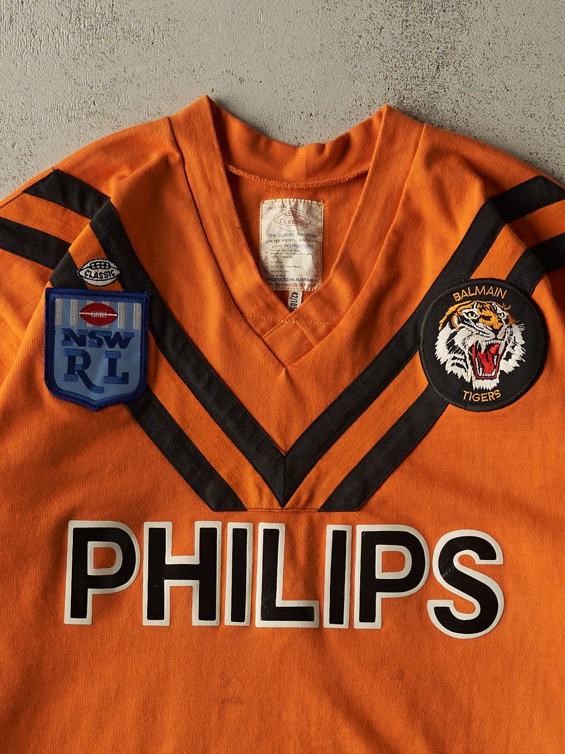Vintage 90s Orange Rugby Balmain Tigers 3/4 Sleeve Tee (L)