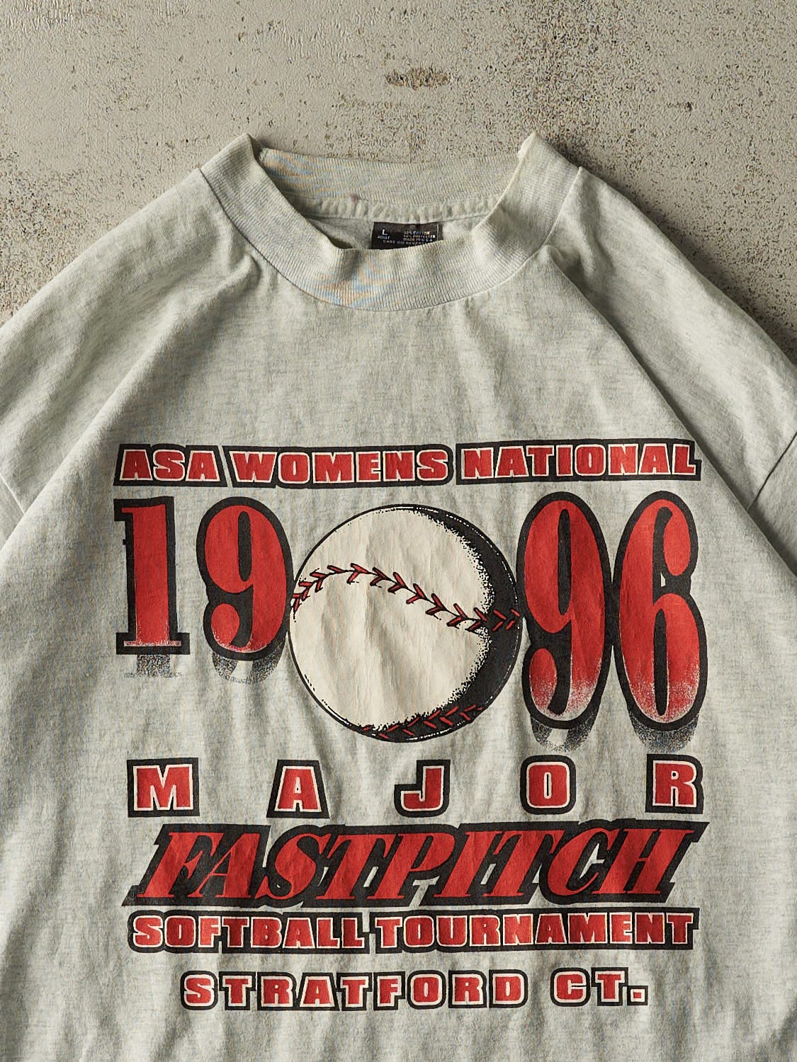 Vintage 96' Heather Grey ASA Women's National Fast Pitch Single Stitch Tee (M/L)