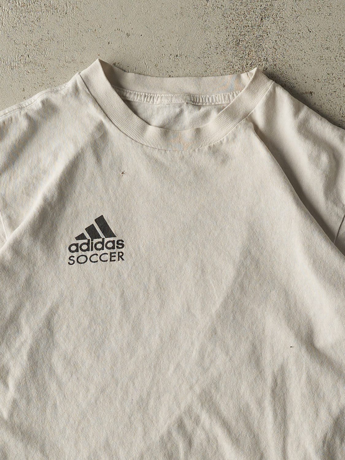 Vintage 90s White Adidas Soccer Tee (S/M)