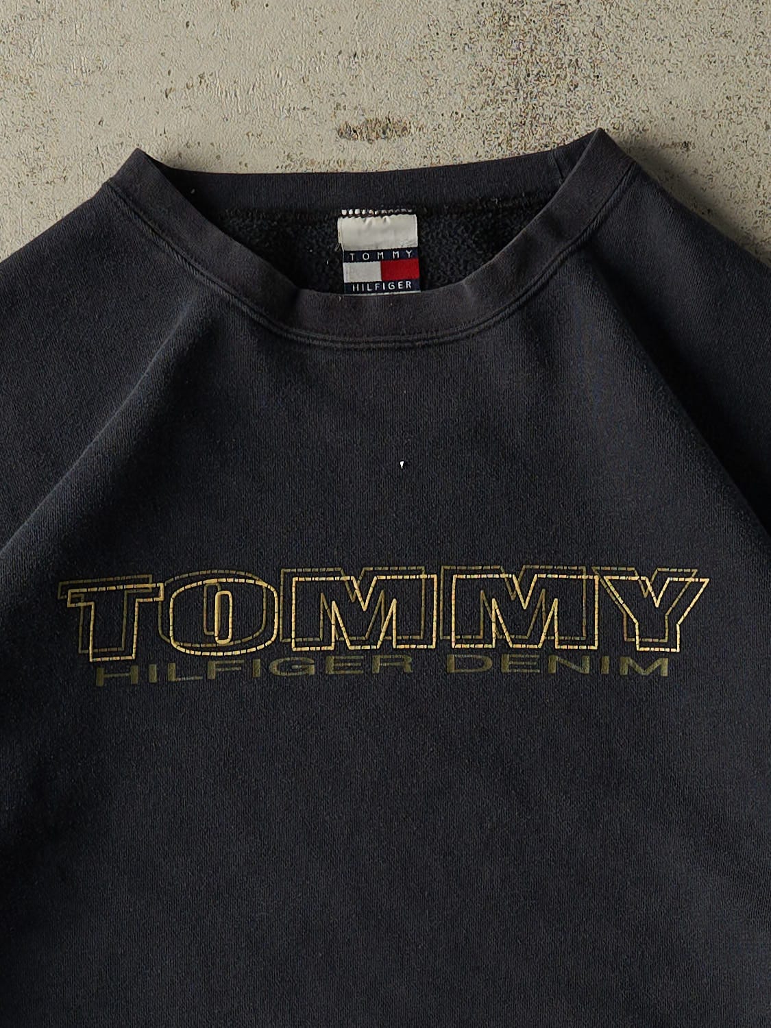 Vintage 90s Faded Black Tommy Hilfiger Denim Crewneck (M/L)