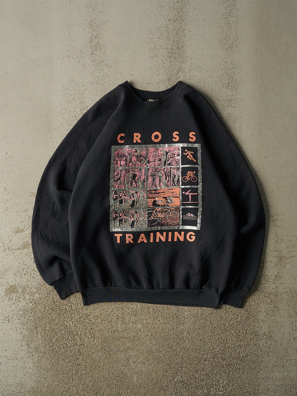 Vintage 80s Black Cross Training Crewneck (L/XL)