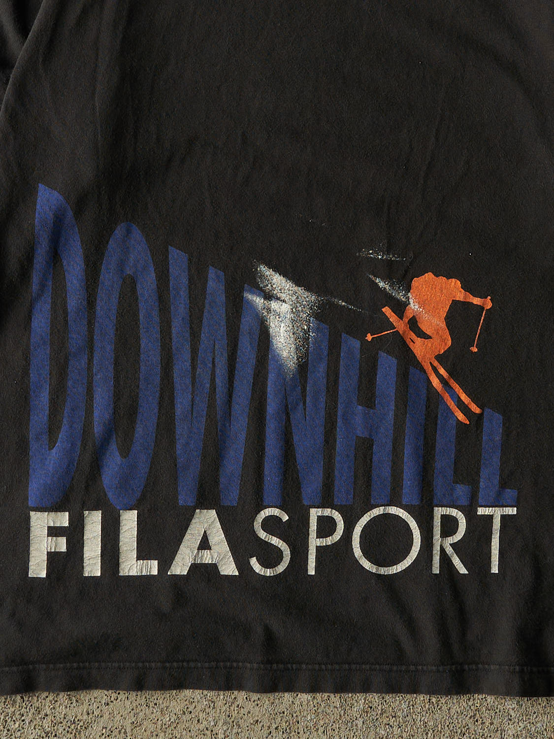 Vintage 90s Faded Black Fila Sport Down Hill Skiing Tee (XL/XXL)