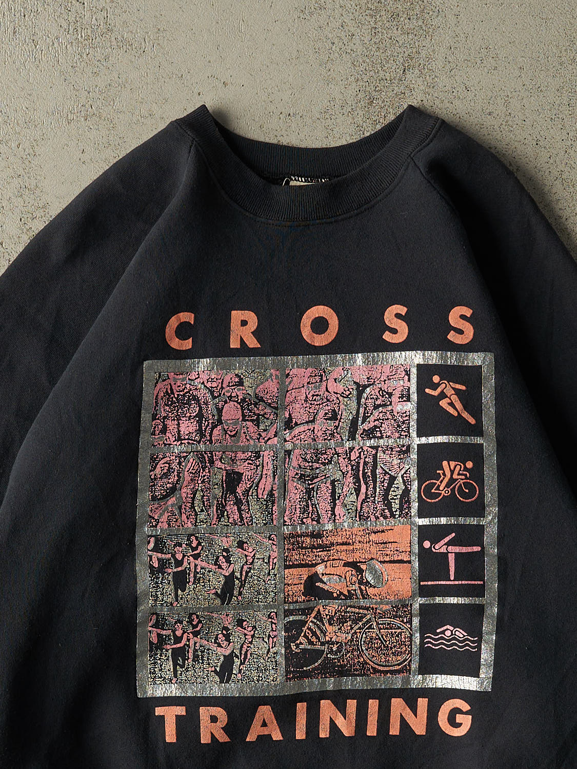 Vintage 80s Black Cross Training Crewneck (L/XL)