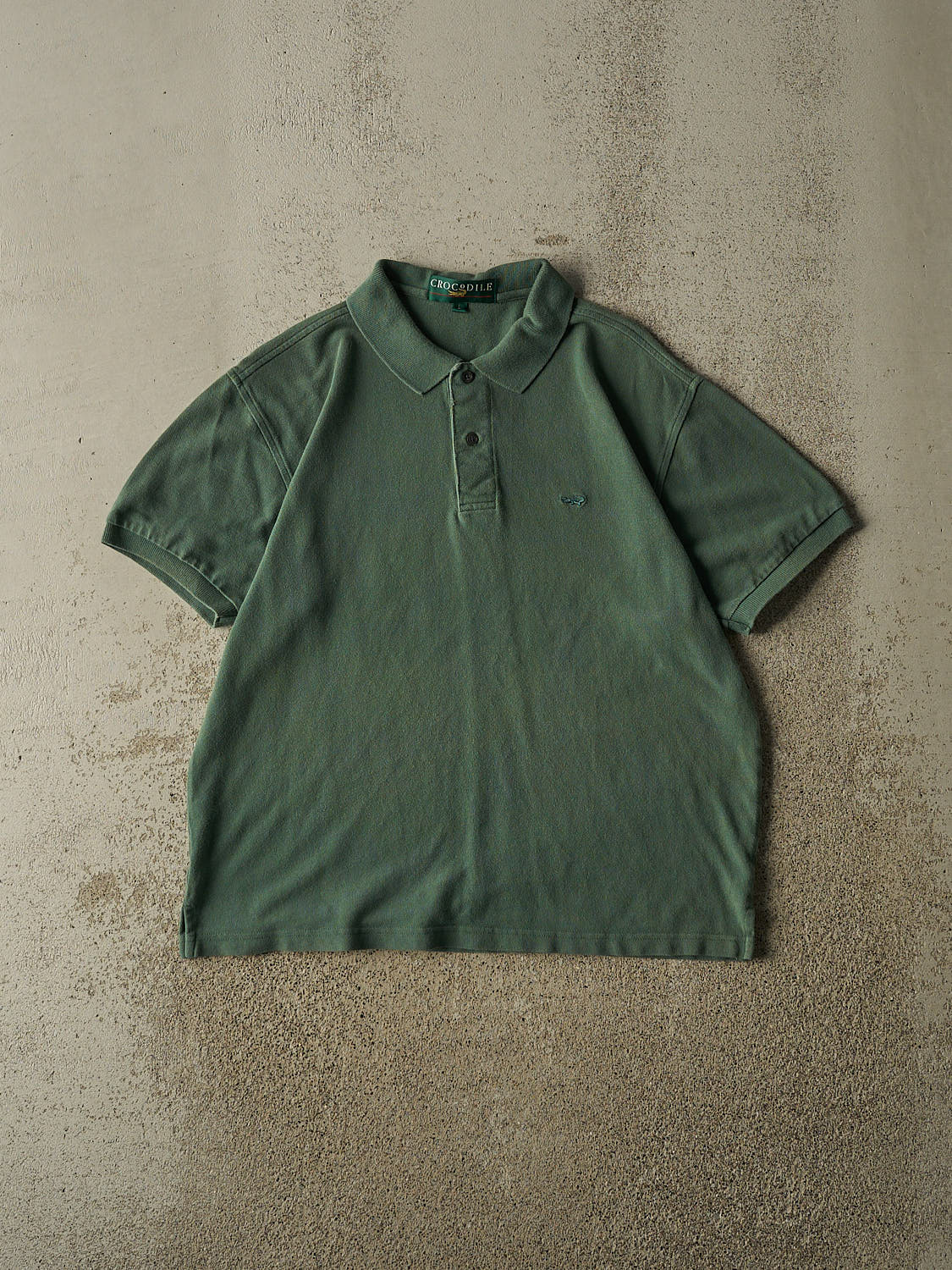 Vintage Y2K Green Embroidered Quarter Button Tee (S/M)