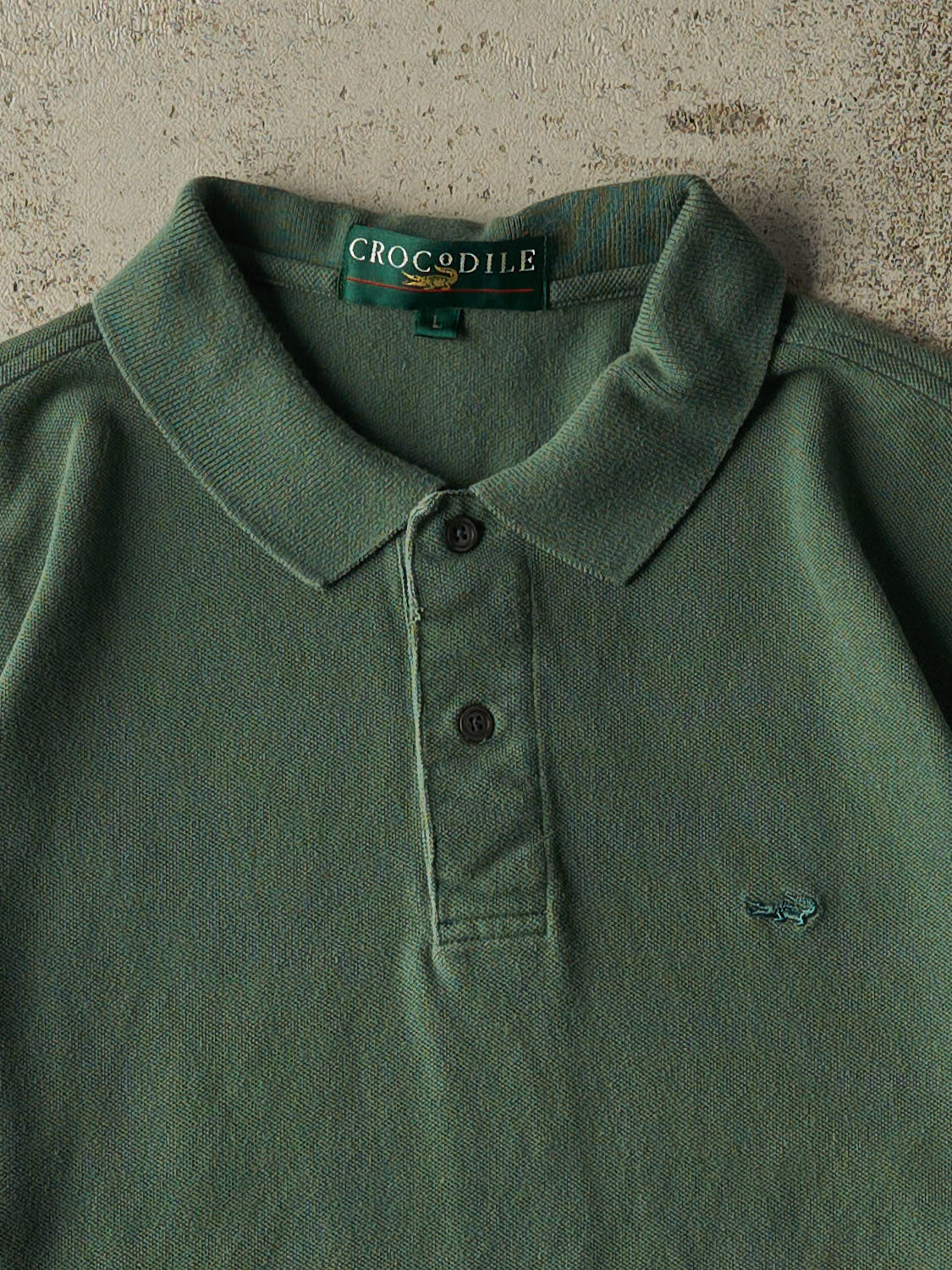 Vintage Y2K Green Embroidered Quarter Button Tee (S/M)