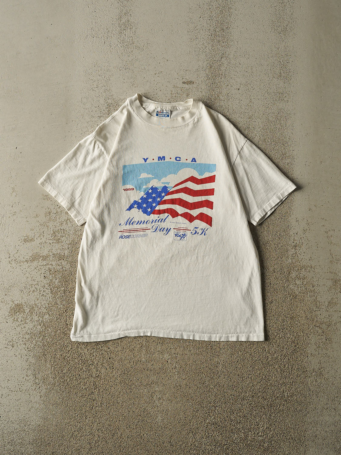 Vintage 89' White YMCA Memorial Day 5K Single Stitch Tee (S/M)