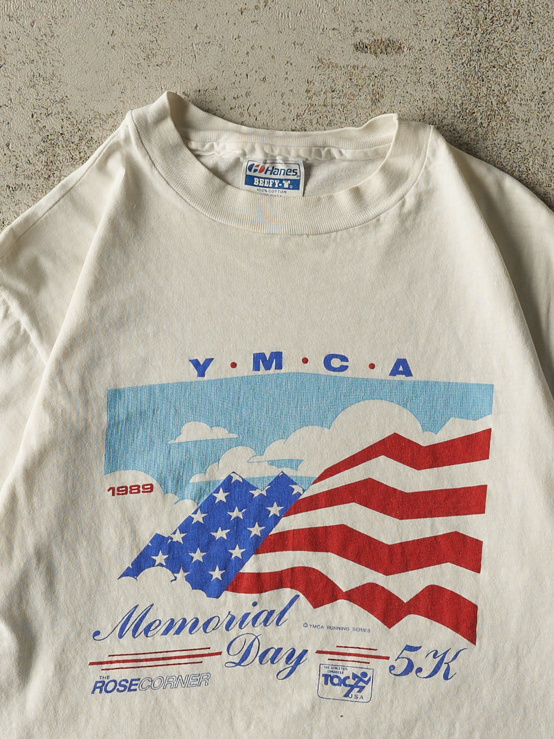 Vintage 89' White YMCA Memorial Day 5K Single Stitch Tee (S/M)