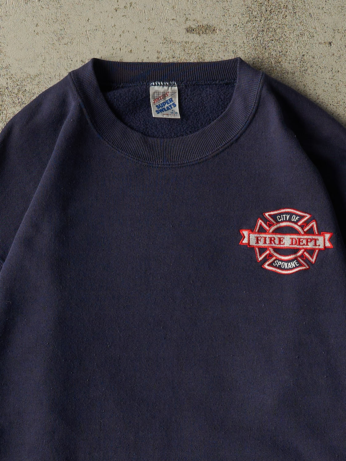 Vintage 90s Navy Blue Spokane Fire Dept Embroidered Crewneck (M/L)