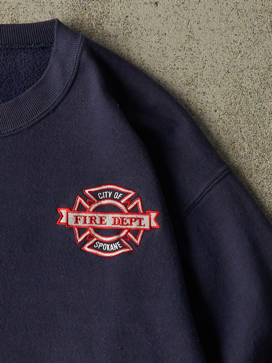 Vintage 90s Navy Blue Spokane Fire Dept Embroidered Crewneck (M/L)