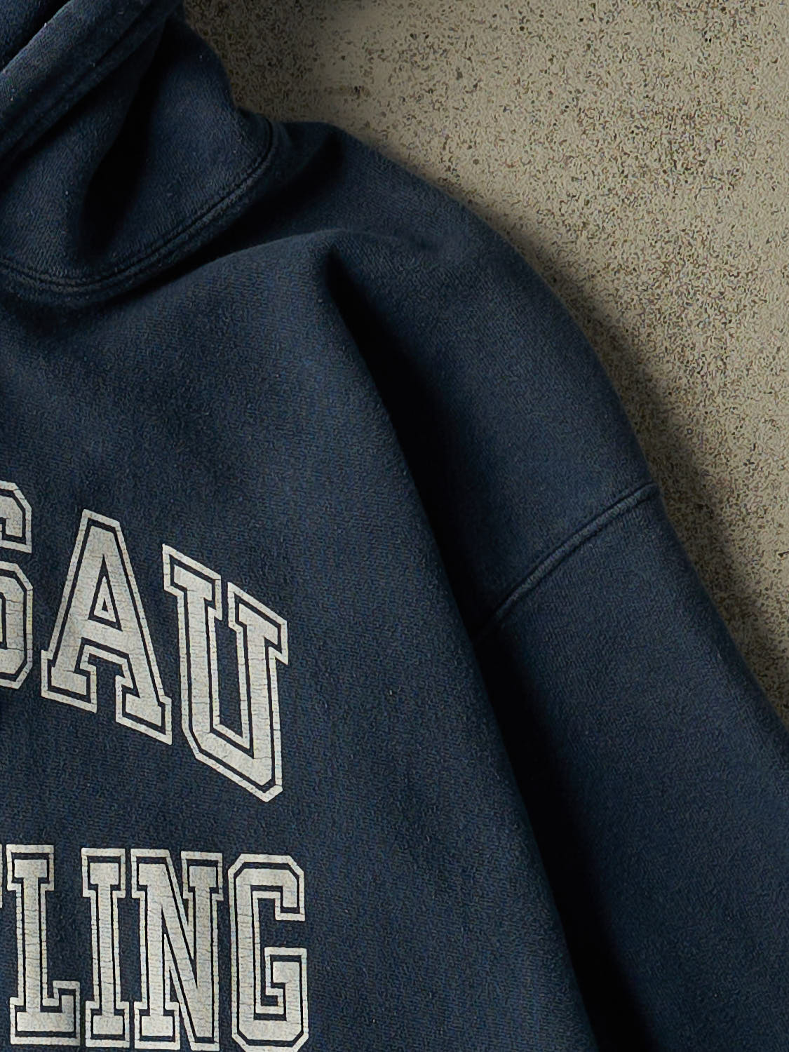 Vintage 90s Navy Blue Champion Reverse Weave Nassau Wrestling Hoodie (XL/XXL)