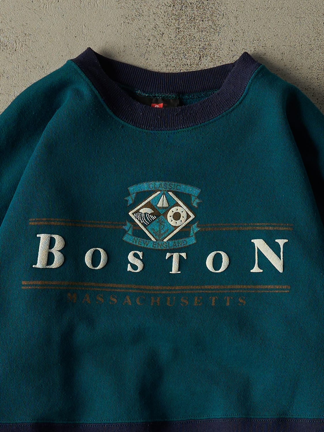 Vintage 80s Teal Boston Striped Crewneck (L/XL)