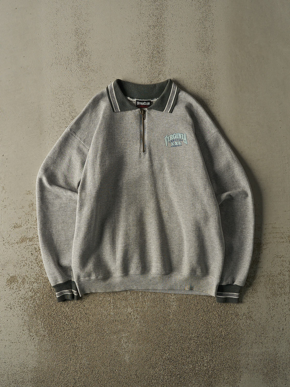 Vintage 90s Grey Virginia Beach Quarter Zip Sweater (L/XL)