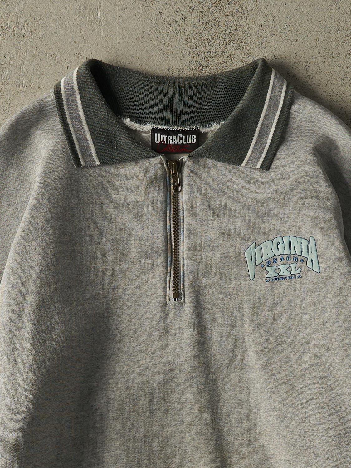 Vintage 90s Grey Virginia Beach Quarter Zip Sweater (L/XL)