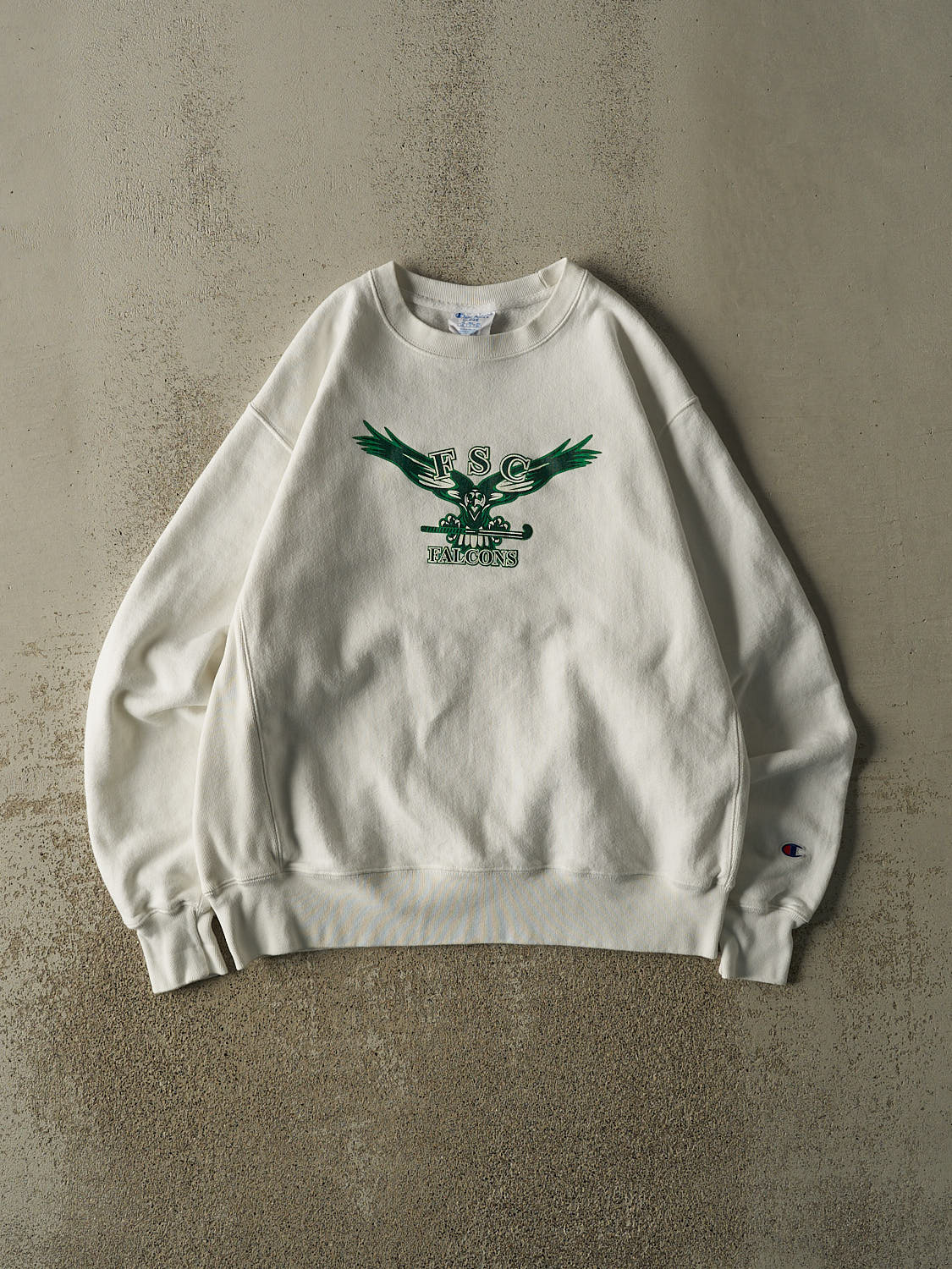 Vintage Y2K White Champion Reverse Weave FSC Falcons Crewneck (L/XL)