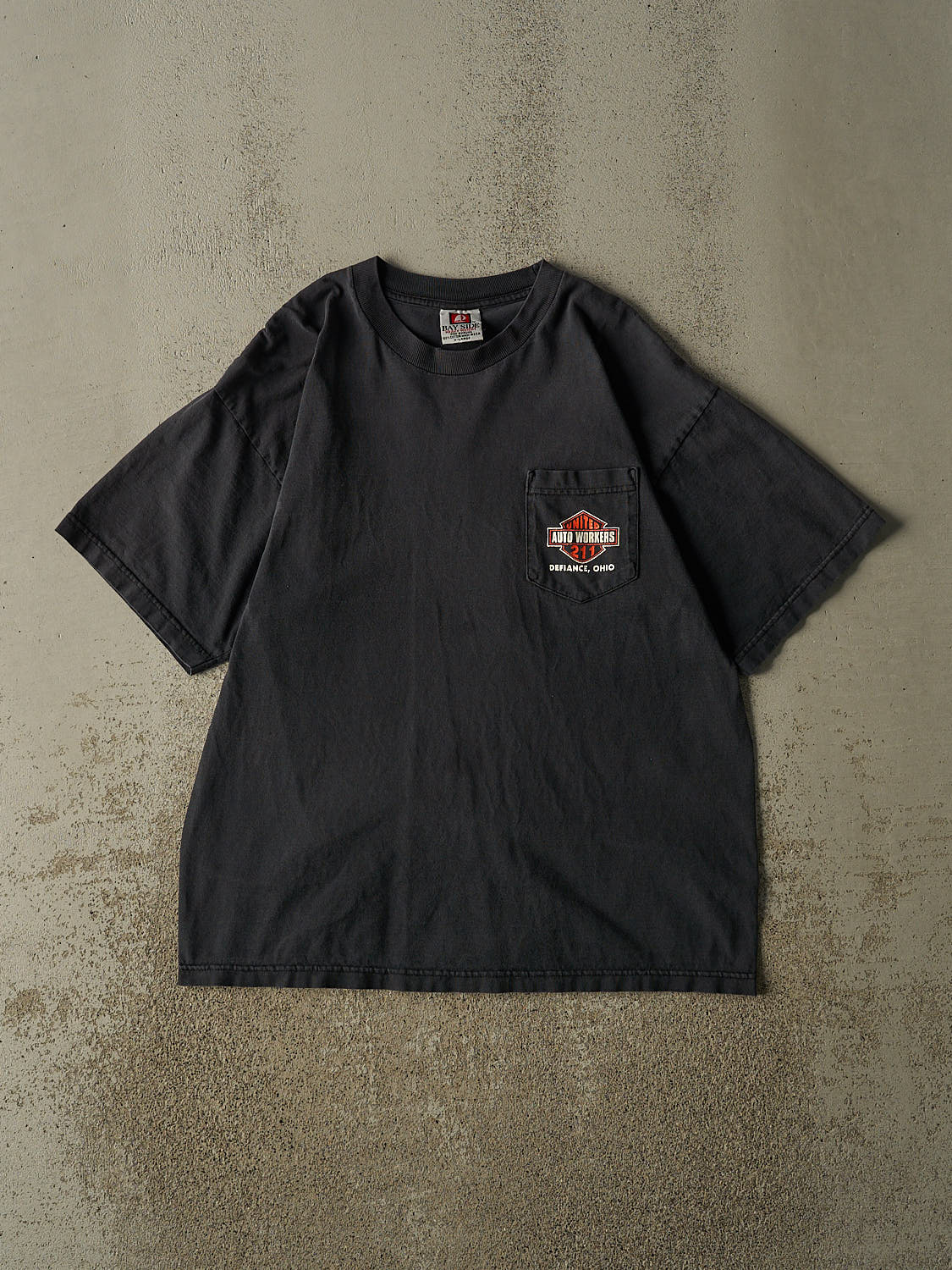 Vintage 90s Faded Black Ohio Auto Workers Union "Harley Spoof" Pocket Tee (L/XL)