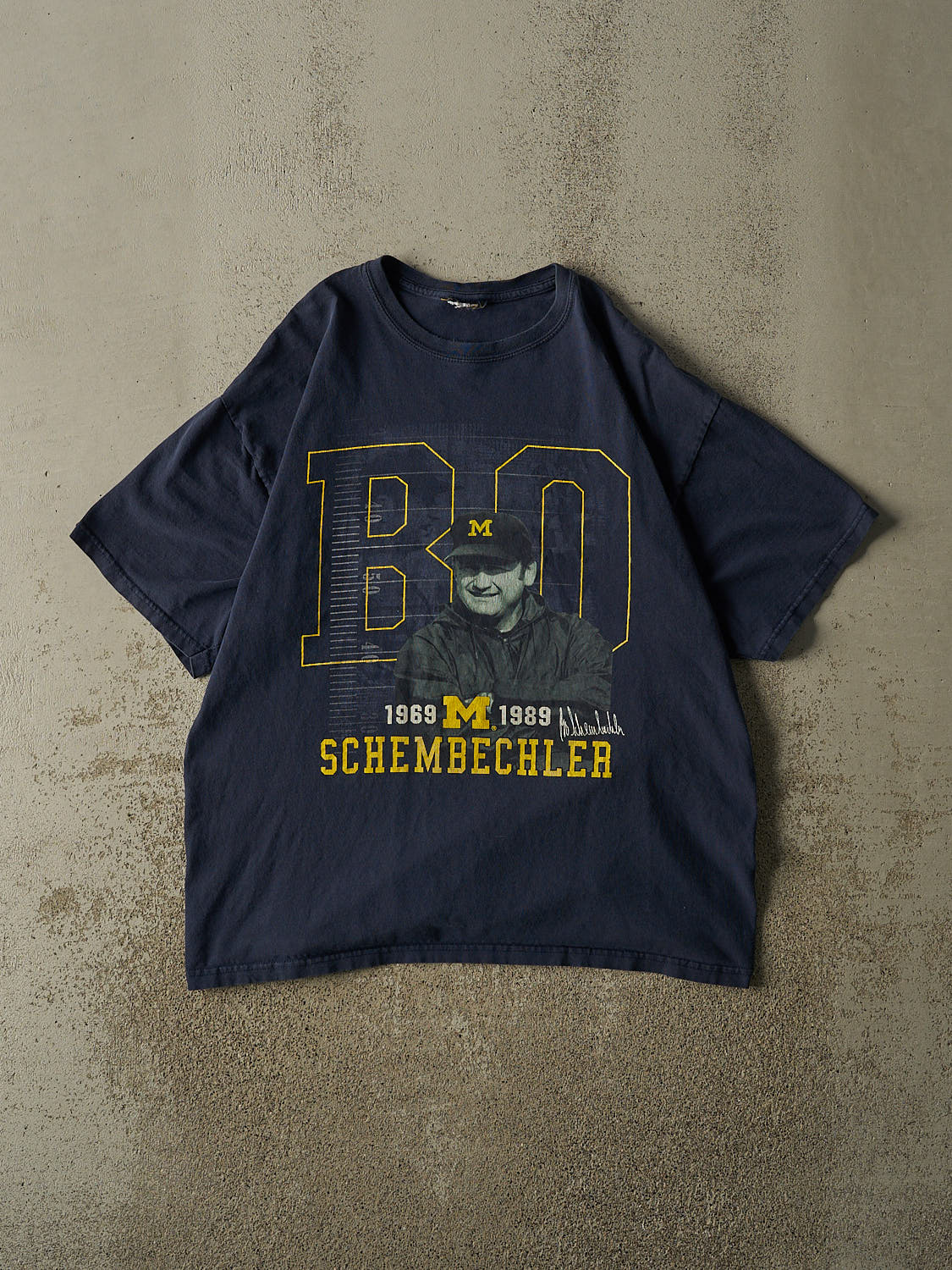 Vintage Y2K Navy Blue University of Michigan "Bo Schembechler" Tee (L/XL)