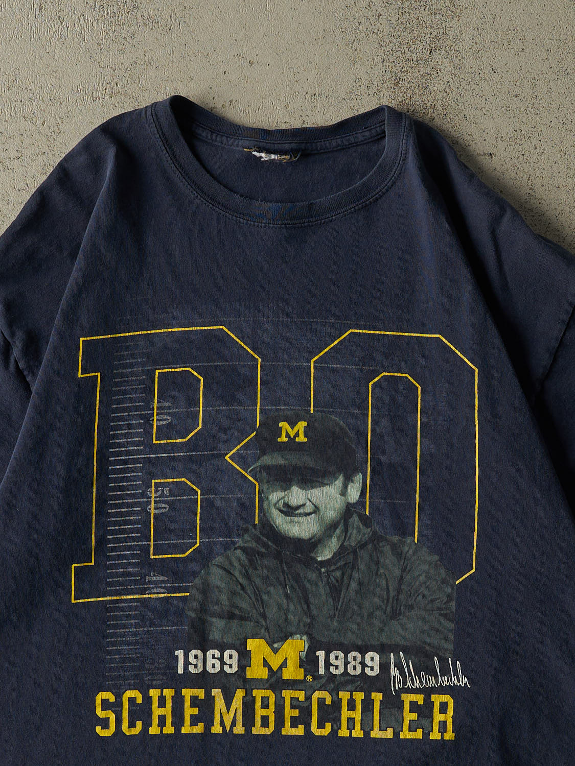 Vintage Y2K Navy Blue University of Michigan "Bo Schembechler" Tee (L/XL)