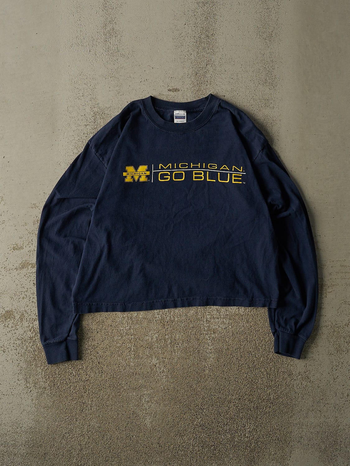 Vintage Y2K Navy Blue University of Michigan Cropped Long Sleeve (S/M)