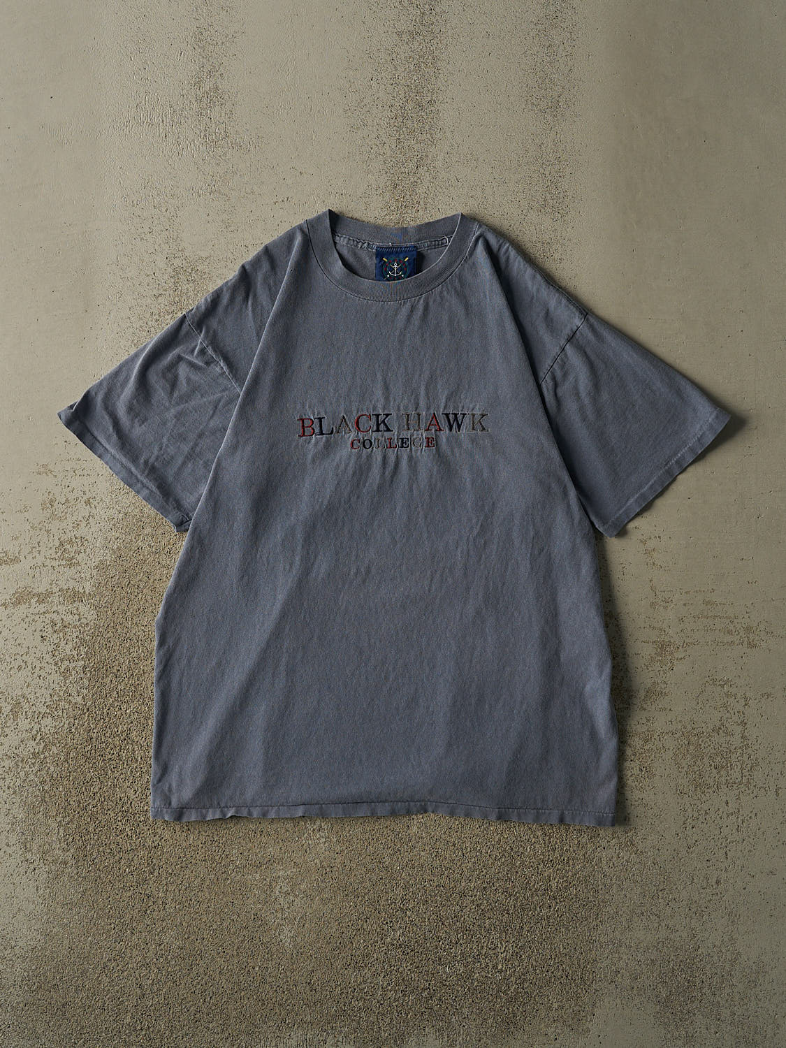 Vintage 90s Blue Black Hawk College Tee (L/XL)