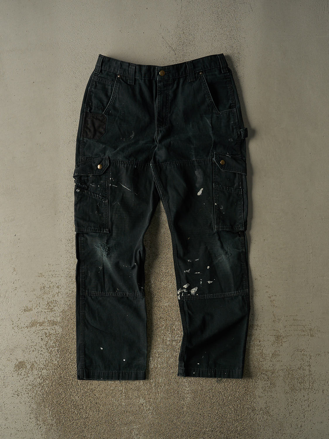 Vintage Y2K Faded Black Carhartt Double Knee Carpenter Cargo Pants (34x31.5)